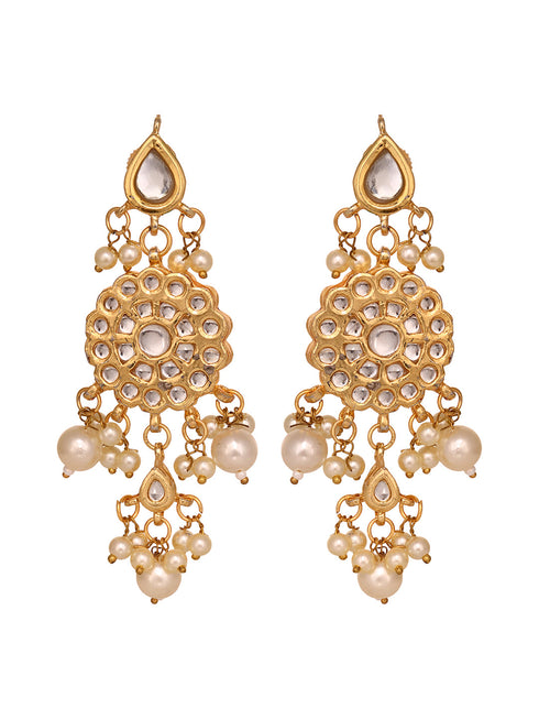 Gold Plated Kundan Studded & Pearl Beaded floral Earrings