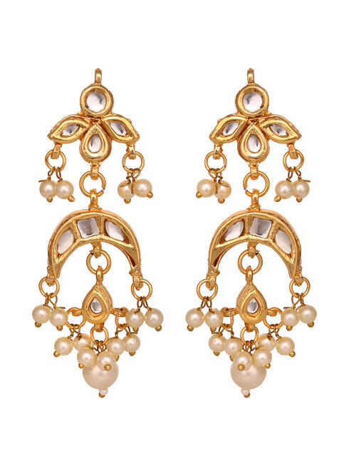 Gold Plated Kundan Studded Small Chandbalis Earrings