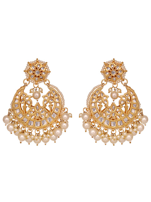 Gold Plated Kundan Studded & Pearl Beaded Traditional Chandbalis