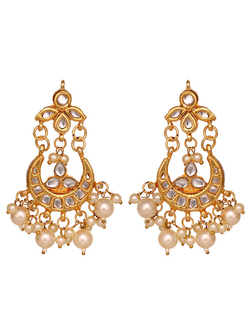 Gold Plated Kundan Modern Chandbalis Earrings