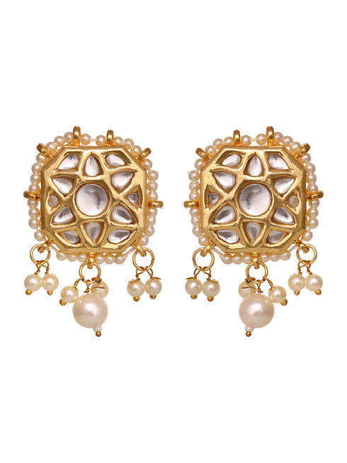 Gold Plated Kundan Square Studs Earrings