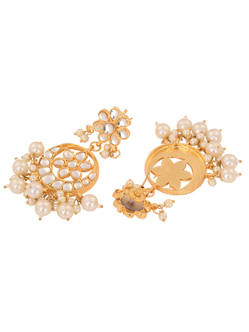 Gold Toned Kundan Studded & Pearl Beaded Circular Earrings