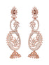 Rose Gold Plated White AD Studded Designer Dropdown Jhumki Earrings
