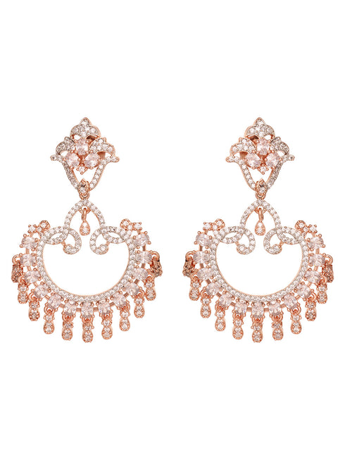 Rose Gold Plated White AD Studded Modern Chandbalis Earrings