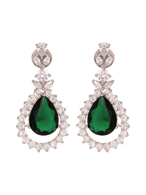 Silver Plated Green drop Earrings