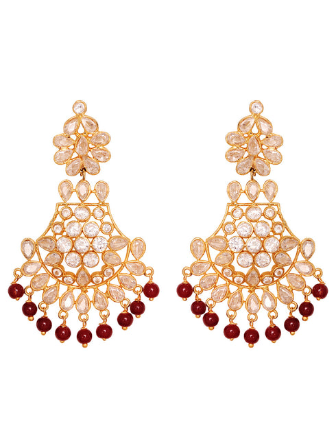 Gold Plated Polki Red mala Beaded Rani Haar Jewellery Set