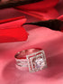 Silver Toned White AD Studded Solitaire Square Finger Ring