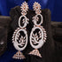 Rose Gold Plated White AD Studded Designer Dropdown Jhumki Earrings