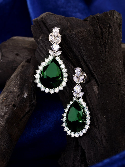 Silver Plated Green drop Earrings