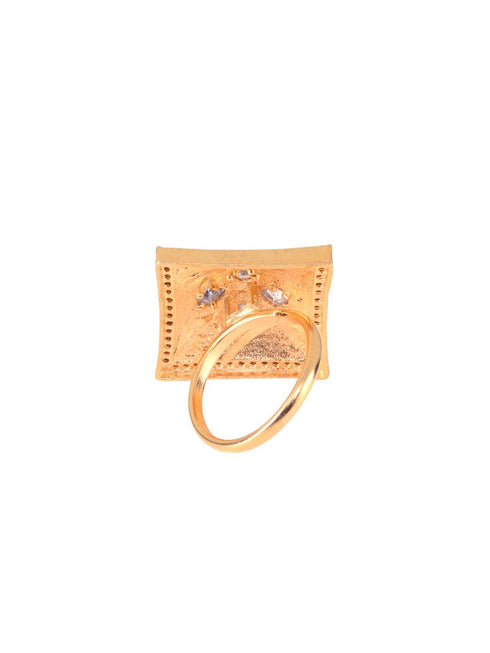 Gold plated Blue AD studded handcrafted adjustable square Ring for Women & Girls