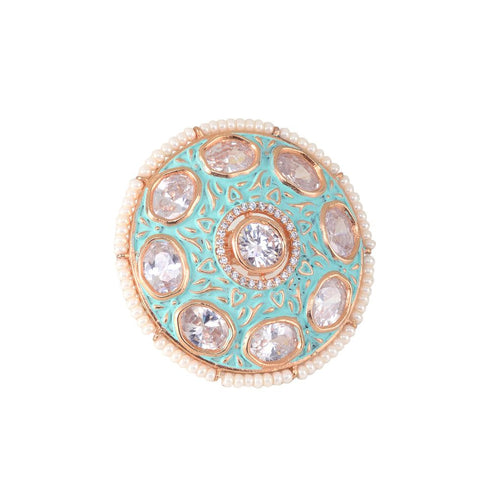 Gold plated Mint AD studded handcrafted adjustable Ring for Women & Girls
