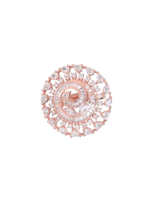 Rose Gold plated White AD studded handcrafted adjustable Ring for Women & Girls