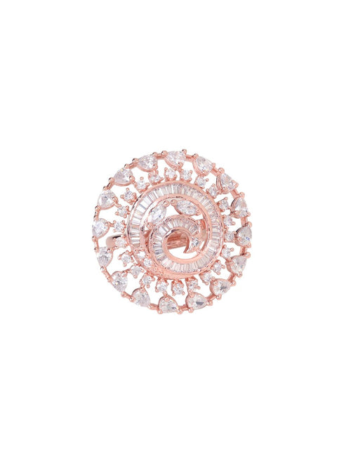 Rose Gold plated White AD studded handcrafted adjustable Ring for Women & Girls