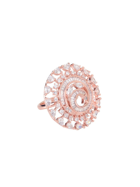 Rose Gold plated White AD studded handcrafted adjustable Ring for Women & Girls