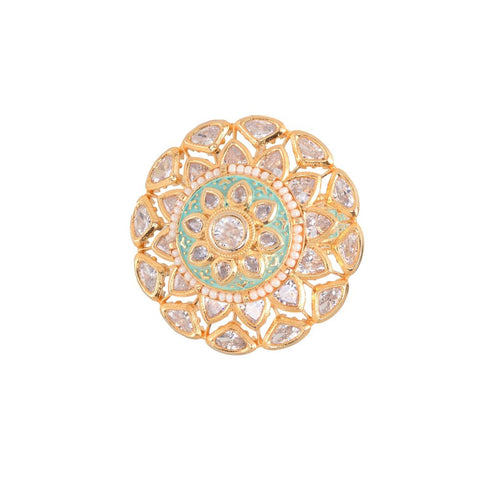 Gold plated Mint AD studded handcrafted adjustable Revolving Ring for Women & Girls