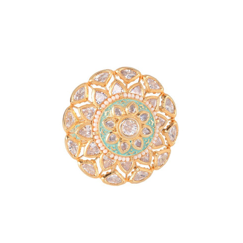 Gold plated Mint AD studded handcrafted adjustable Revolving Ring for Women & Girls