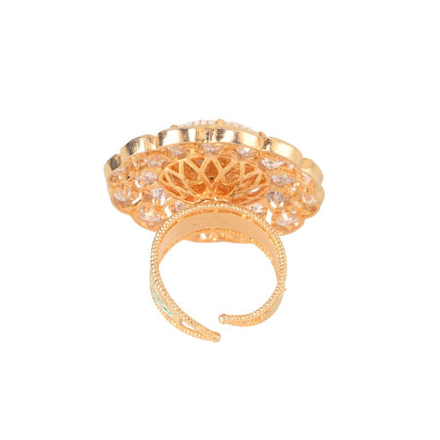 Gold plated Mint AD studded handcrafted adjustable Revolving Ring for Women & Girls