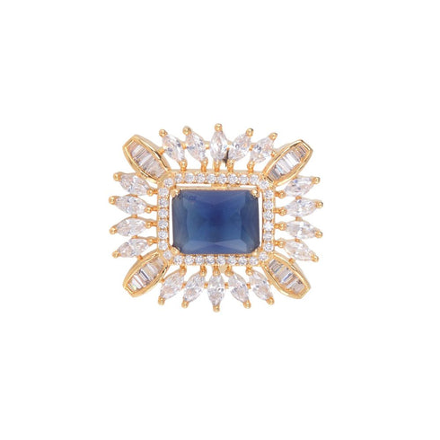 Gold plated Blue AD studded handcrafted adjustable Ring for Women & Girls