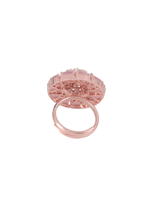 Rose Gold plated Pink AD studded handcrafted adjustable Ring for Women & Girls