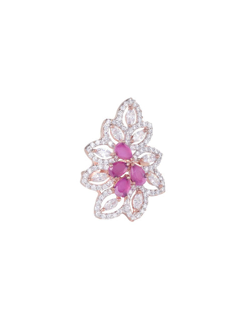 Rose Gold plated Multi AD studded handcrafted adjustable Ring for Women & Girls