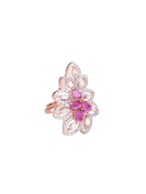 Rose Gold plated Multi AD studded handcrafted adjustable Ring for Women & Girls