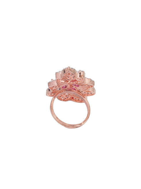 Rose Gold plated Multi AD studded handcrafted adjustable Ring for Women & Girls