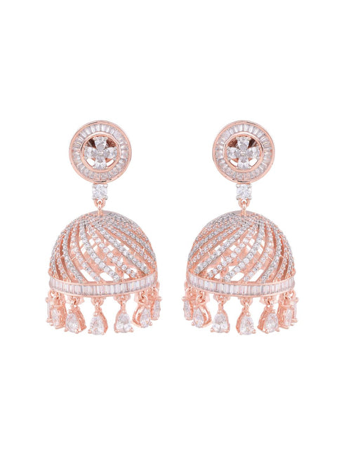 Rose Gold plated AD studded handcrafted Dome shaped Jhumka for Women & Girls