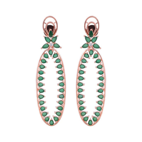 Rose Gold plated Green AD studded handcrafted Dangler Earring for Women and Girls