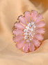 Rose Quartz and AD encrusted Floral Ring Baby Pink Pastel Diamond Handcrafted Adjustable