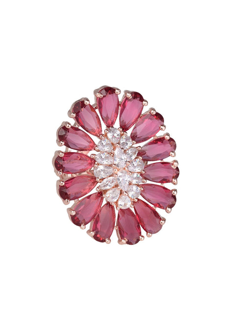 Ruby and AD encrusted Floral Ring Red Diamond Handcrafted Adjustable