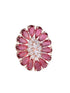 Ruby and AD encrusted Floral Ring Red Diamond Handcrafted Adjustable