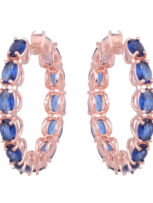 Sapphire studded Hoops Rose Gold Plated Blue Round Big Earrings