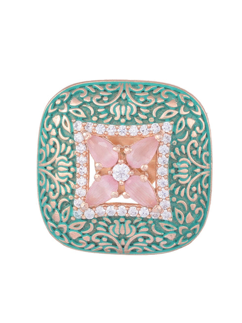 Teal Enamelled Studs Green Meenakari & Pastel Pink AD small earrings