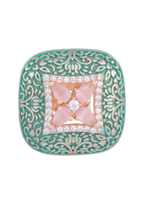 Teal Enamelled Studs Green Meenakari & Pastel Pink AD small earrings