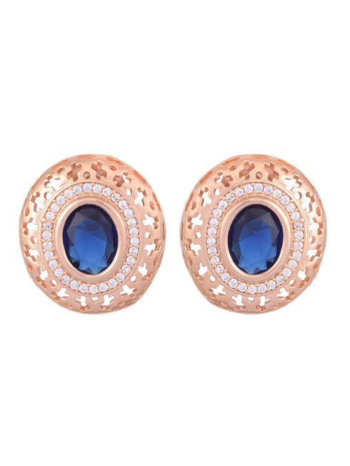 Royal Sapphire Studs Rose gold plated AD handcrafted tops Blue small earrings