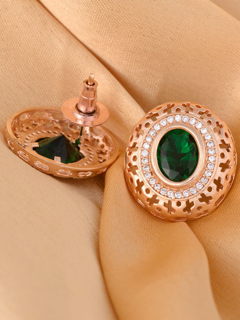 Royal Emerald Studs Rose gold plated AD handcrafted tops Green small earrings