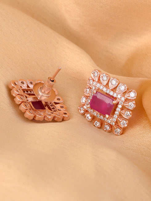 Modern Square shaped Pink Tops Rose gold plated studs AD studded small earrings