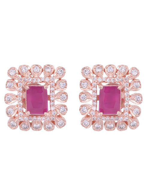 Modern Square shaped Pink Tops Rose gold plated studs AD studded small earrings