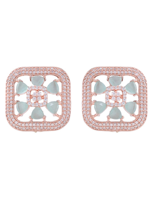 Sqaure Sleek Turquoise studs light blue AD studded rose gold plated small earrings