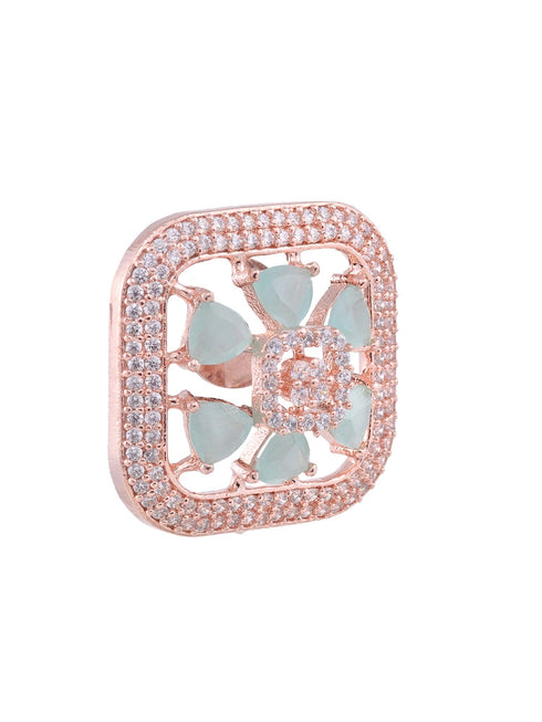 Sqaure Sleek Turquoise studs light blue AD studded rose gold plated small earrings
