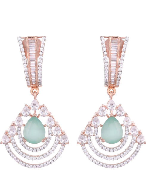 Modern Turquoise danglers Pastel Blue drop earrings AD studded Rose gold plated