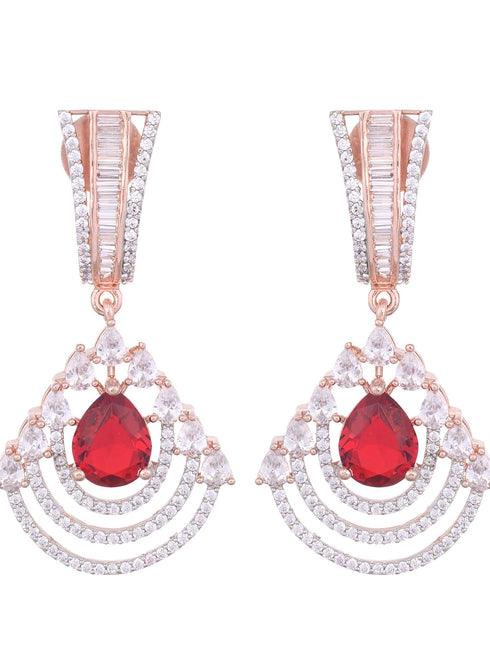 Modern Ruby danglers Red drop earrings AD studded Rose gold plated