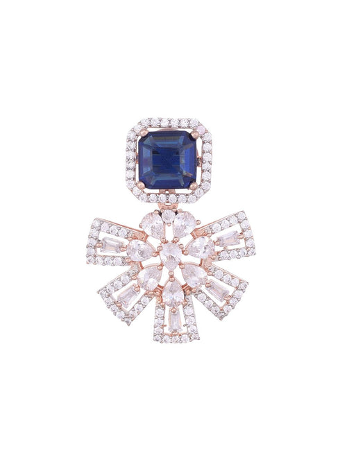Exquisite Sapphire Floral design blue earrings Rose gold plated AD studded