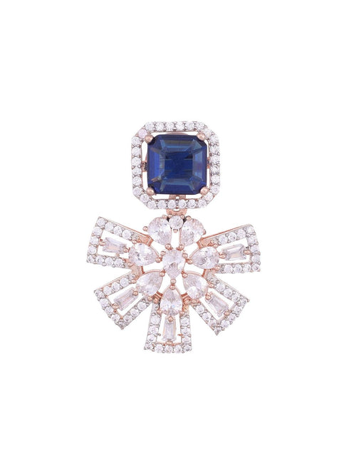Exquisite Sapphire Floral design blue earrings Rose gold plated AD studded