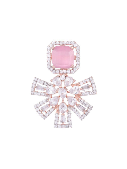 Exquisite Rose Quartz Floral design pink earrings Rose gold plated AD studded