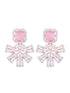 Exquisite Rose Quartz Floral design pink earrings Rose gold plated AD studded