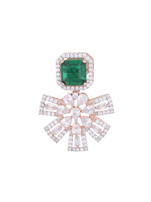 Exquisite Emerald Floral design green earrings Rose gold plated AD studded
