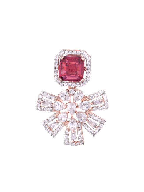 Exquisite Ruby Floral design red earrings Rose gold plated AD studded