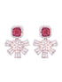 Exquisite Ruby Floral design red earrings Rose gold plated AD studded