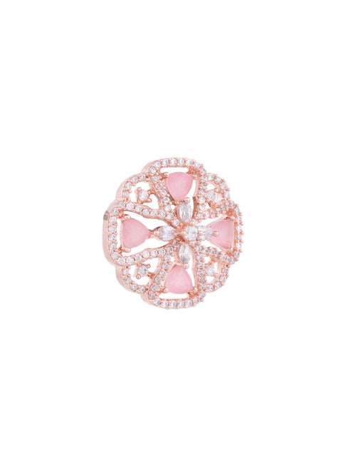 Crown Design Rose Quartz Studs Pastel Pink Tops AD encrusted Rose gold plated Earrings